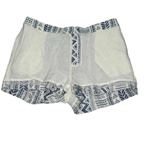 Aztec Print Womens Shorts L High Rise Pockets Elastic Waist Blue White - Picture 5 of 9